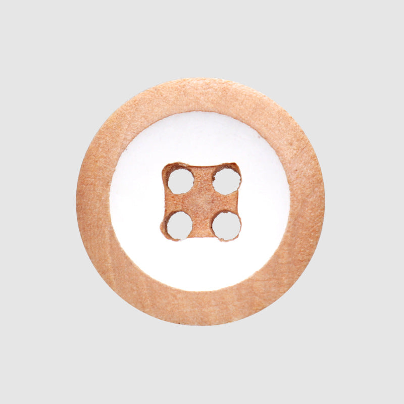 Round 4-hole wooden button with white paint, 12.5mm