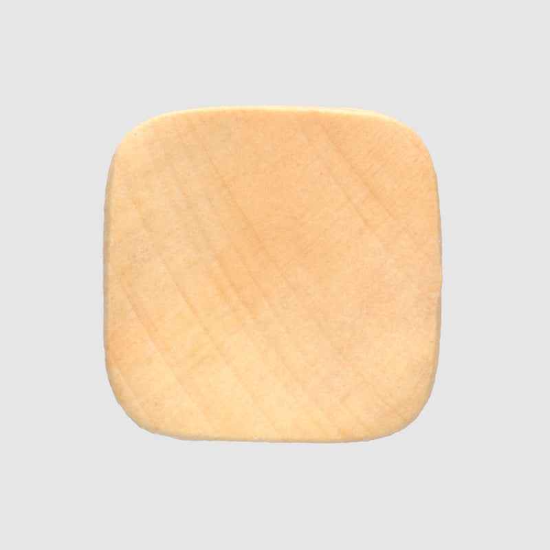 Light tan square wood button, high-footed style, 11.5 mm