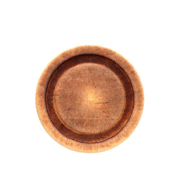Round deep brown vintage wood button, front view, 10/15mm with shank