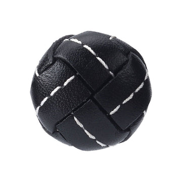 Black stitched genuine leather football button with white cross-stitch lines