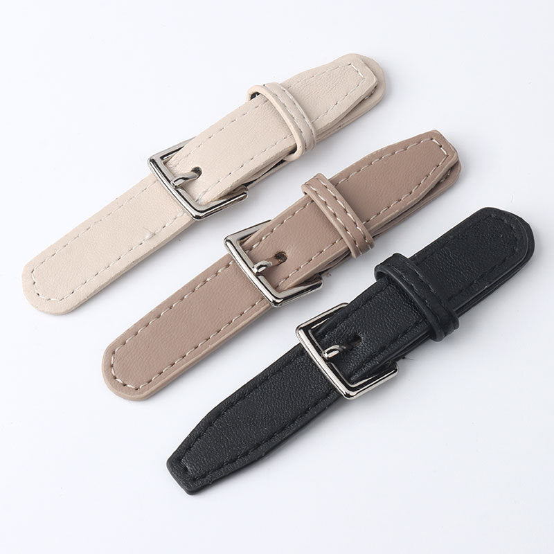100mm leather sew-on buckle strap in beige, khaki, and black with metal D-ring