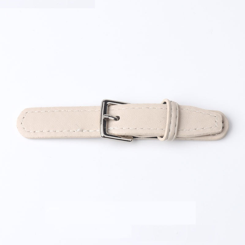 100mm leather sew-on buckle strap with metal D-ring, beige