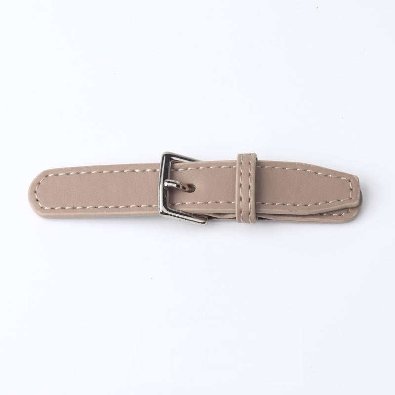 100mm leather sew-on buckle strap with metal D-ring, khaki