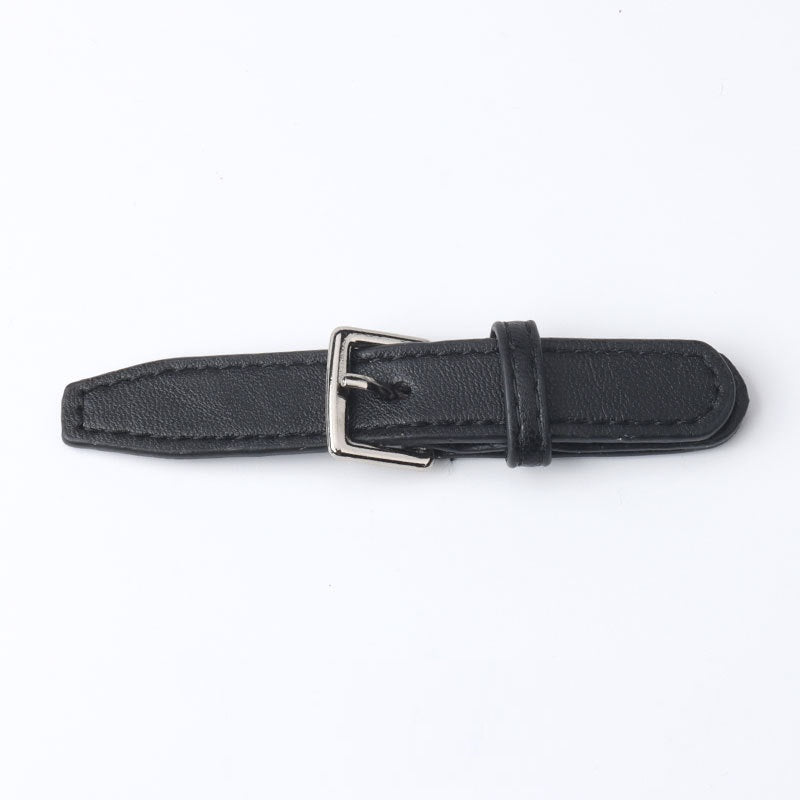 100mm leather sew-on buckle strap with metal D-ring, black