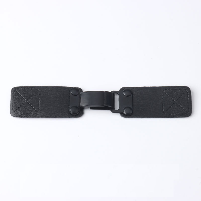 Black leather coat jacket decorative buckle, dark metal clasp with 4 round rivet loops