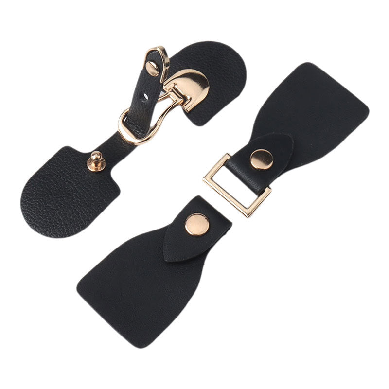 Black leather coat/jacket decorative metal buckle set, gold-tone clasp and eyelets