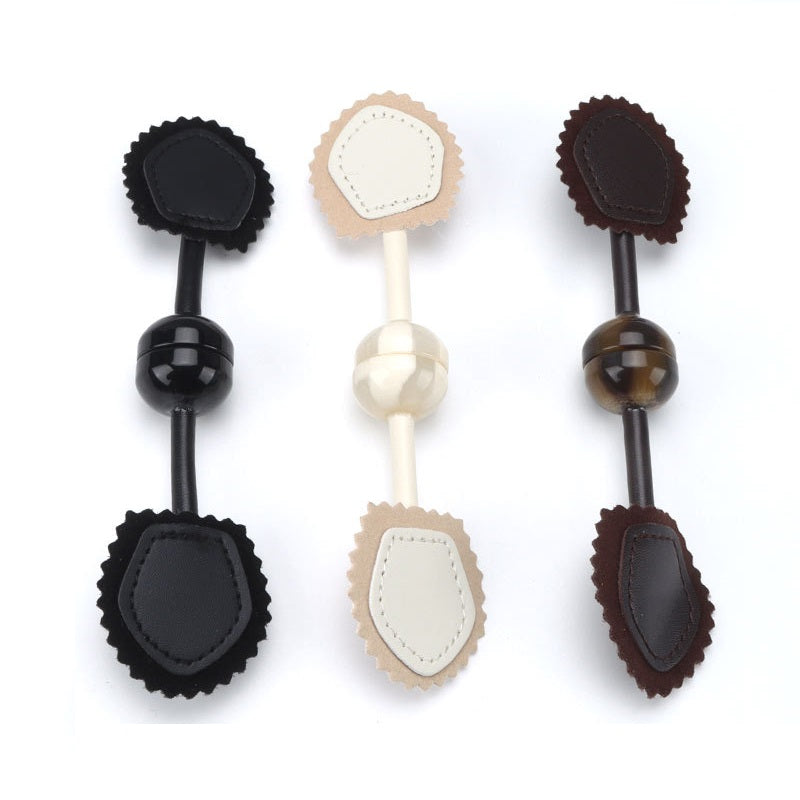 Leather buckle snap buttons, 190mm, 6-pack in black, beige and brown with resin posts