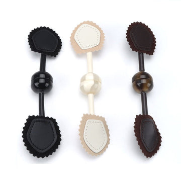 Leather buckle snap buttons, 190mm, 6-pack in black, beige and brown with resin posts