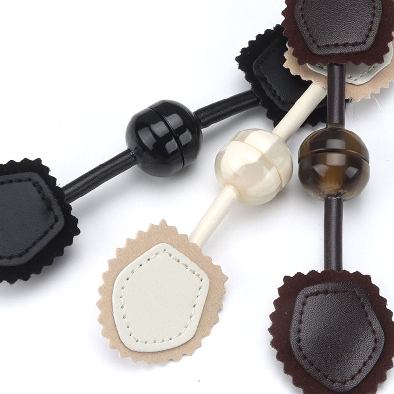190mm leather buckle snap buttons: black, beige and brown resin posts with metal snap centers