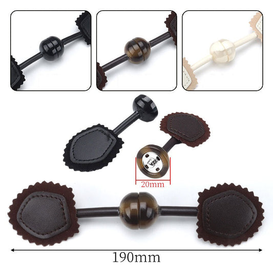 190mm Beige Black Brown Leather Buckles with Resin Snap Buttons 6pcs