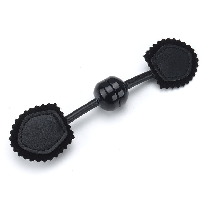 190mm leather snap button buckle set in black: two scalloped leather pads and resin posts