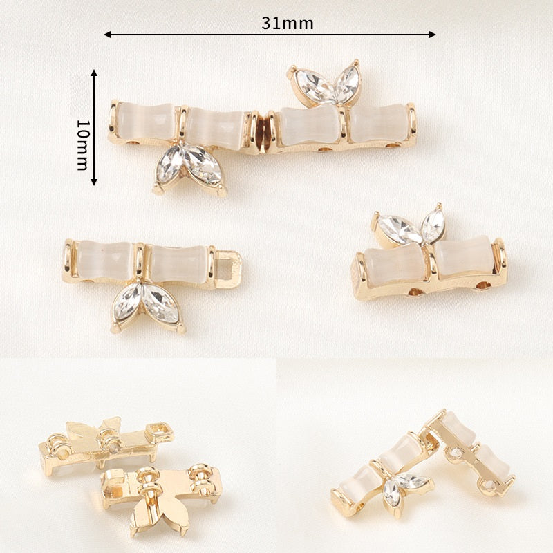Botones blancos estilo bambú con pedrería tipo diamante, 31 mm y 10 mm