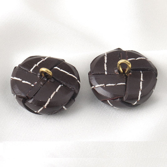 Hand-Woven Coffee Stitched Genuine Leather Football Coat Buttons 5pcs