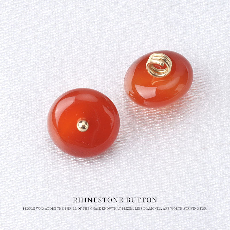 Red natural jade buttons with glossy finish and gold metal stud and loop backs
