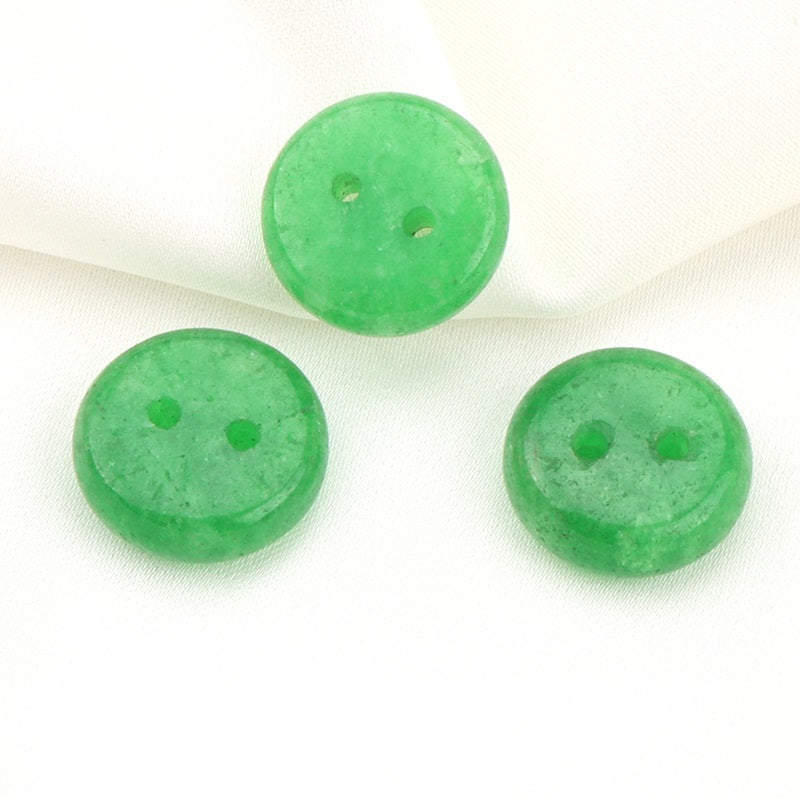 Emerald green round two-hole jade buttons, 12mm, set of 4