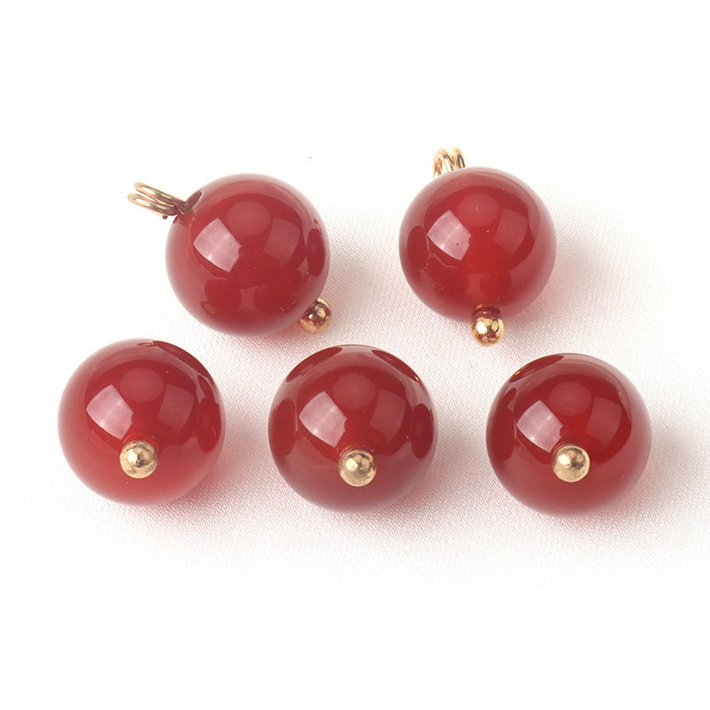 Red 10mm round agate buttons, 2-hole sew-on, gold-tone loop backs (30-pack)