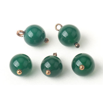 Dark green 10mm round agate buttons, 2-hole sew-on, gold-tone loop backs (30-pack)