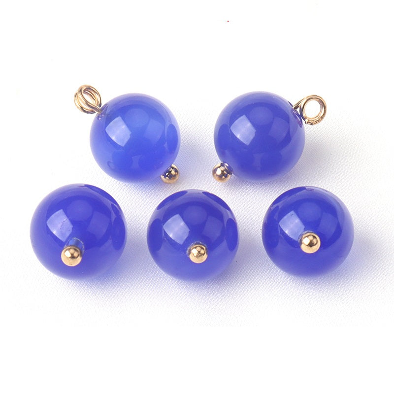 Blue 10mm round agate buttons, 2-hole sew-on, gold-tone loop backs (30-pack)