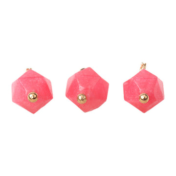 Faceted natural jade buttons, pink color with gold-tone stud and loop, 10mm