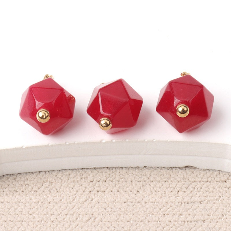 Wine red faceted natural jade buttons with gold-tone stud and loop, 10mm