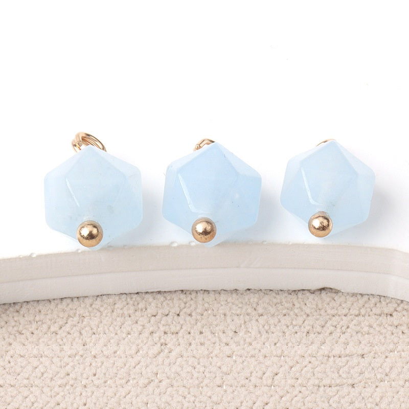 Light blue faceted natural jade buttons with gold-tone stud and loop, 10mm