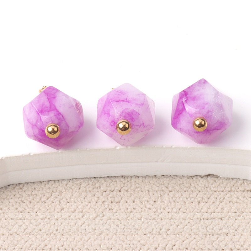 Light purple faceted natural jade buttons with gold-tone stud and loop, 10mm
