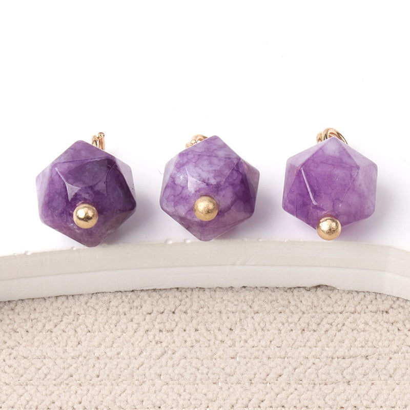 Purple faceted natural jade buttons with gold-tone stud and loop, 10mm