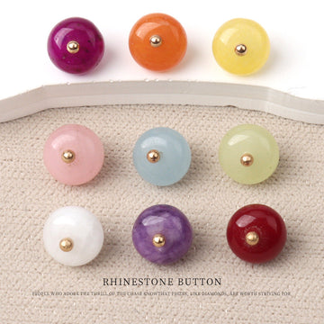 Colorful natural jade bead buttons with gold studs: purple, orange, yellow, pink, light blue