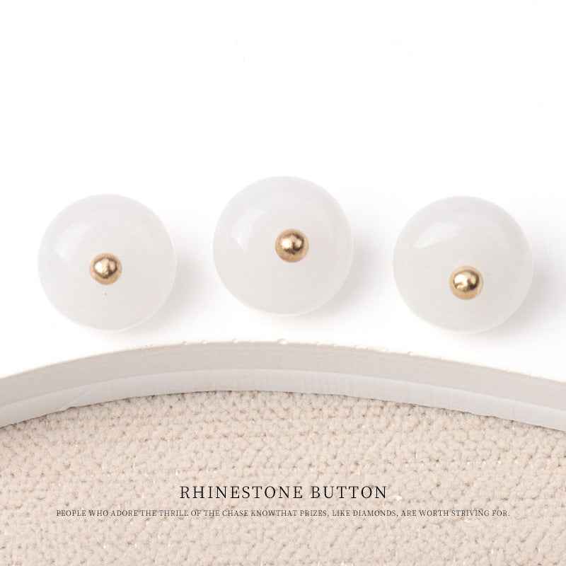 Natural jade bead buttons with gold studs in white/clear