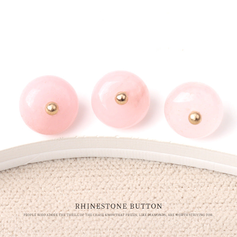 Natural jade bead buttons with gold studs in light pink