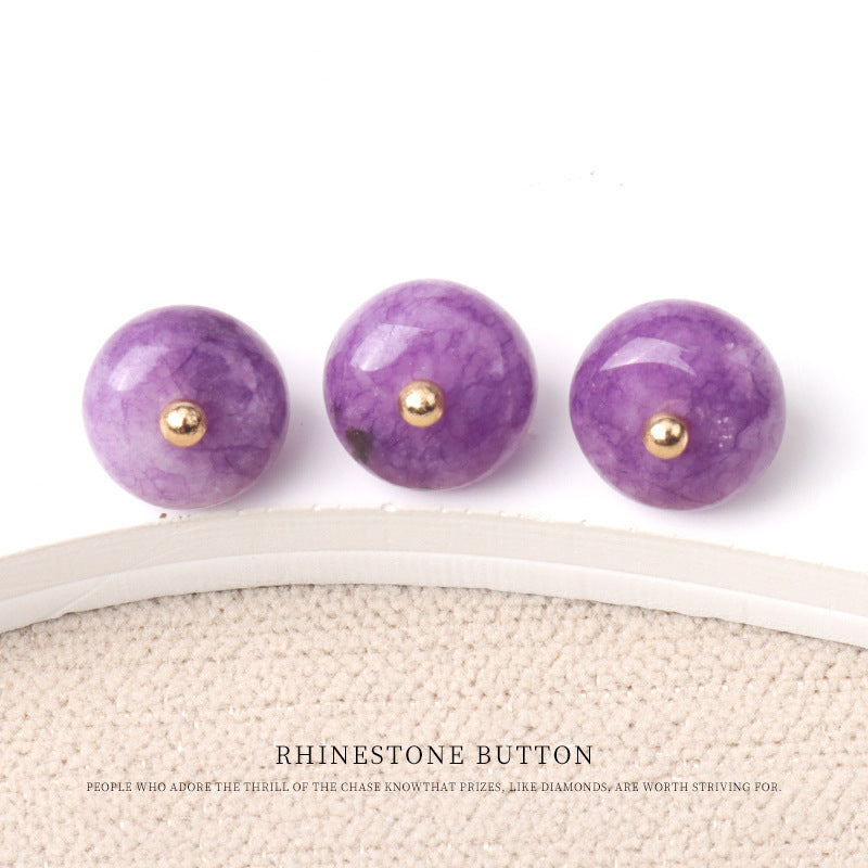Natural jade bead buttons with gold studs in lavender purple