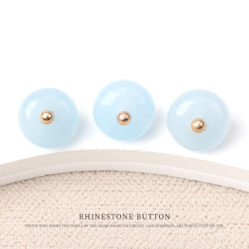 Natural jade bead buttons with gold studs in light blue