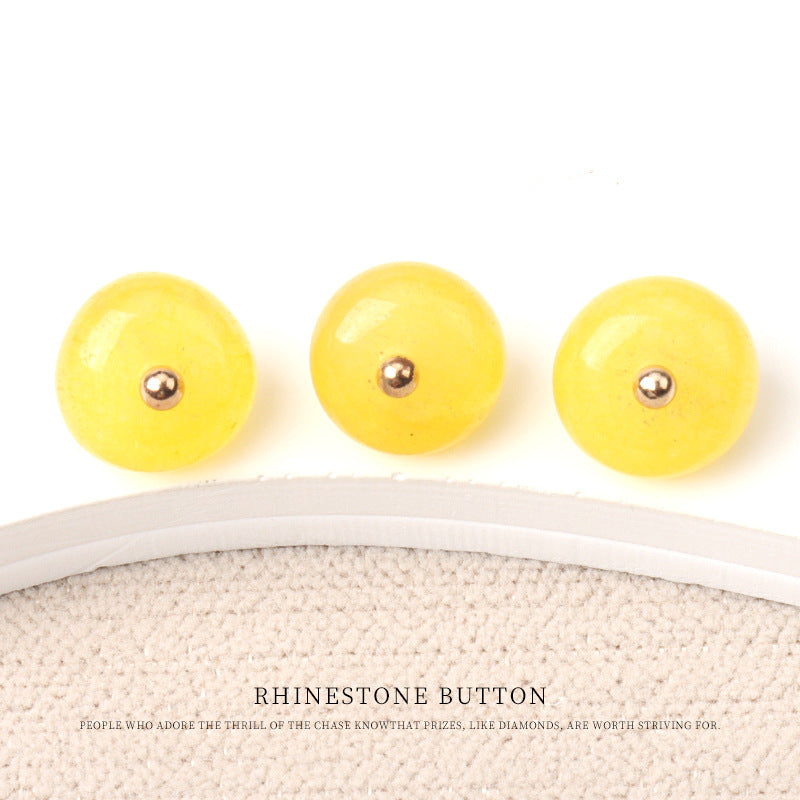 Natural jade bead buttons with gold studs in bright yellow
