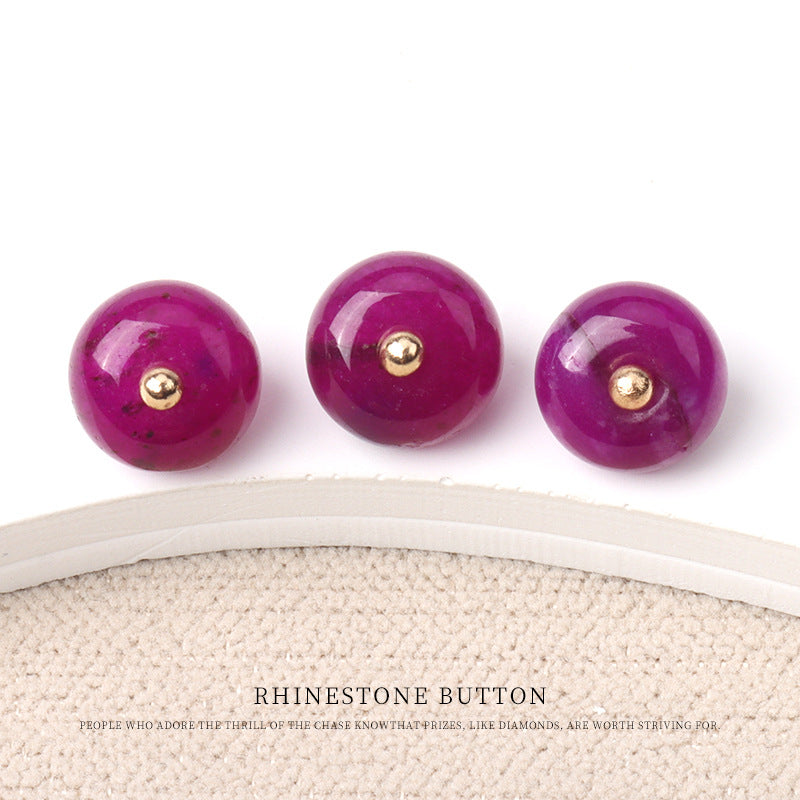 Natural jade bead buttons with gold studs in dark purple