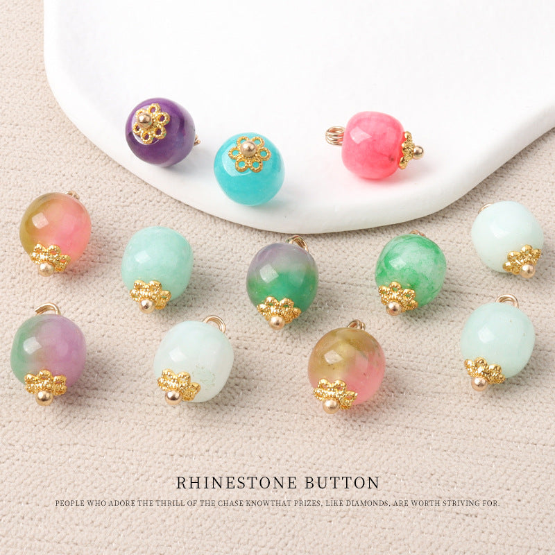Multi-color jade bead buttons with gold flower mounts and round metal centers