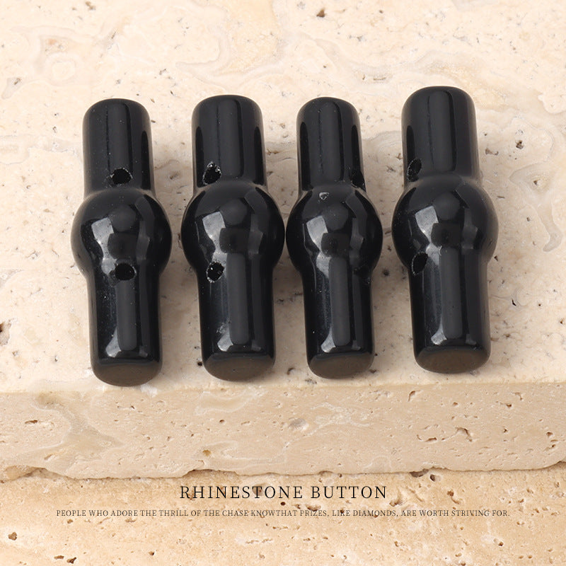25mm natural jade cylindrical buttons, black, 4pcs