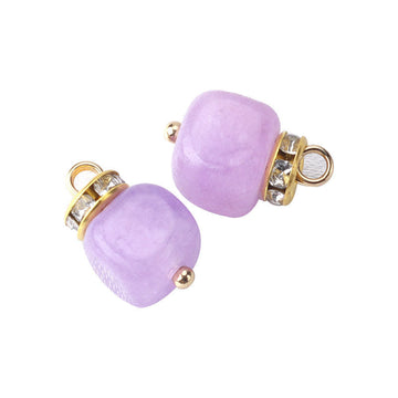 Lavender natural stone frog knot button with gold tone loop and rhinestone detail