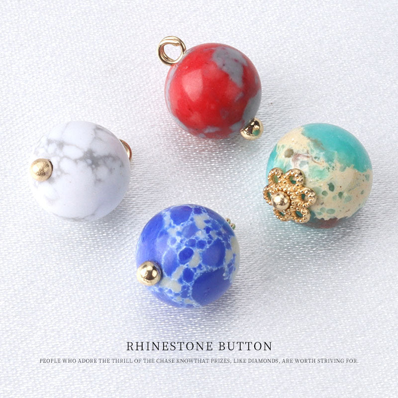 10mm round bead button set with red, white, and blue bead tops, gold loops