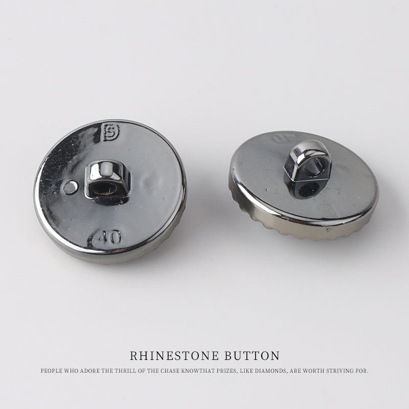 25mm round black flower plastic button back view with metal shank and stamp