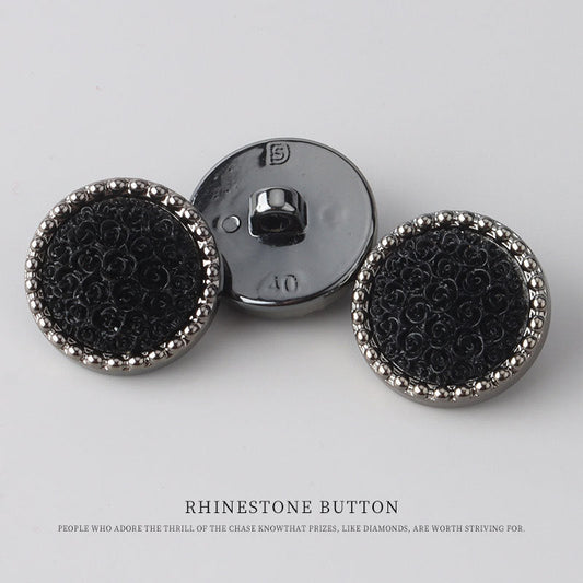 25mm Round Black Flower High-Stem Plastic Button 25pcs