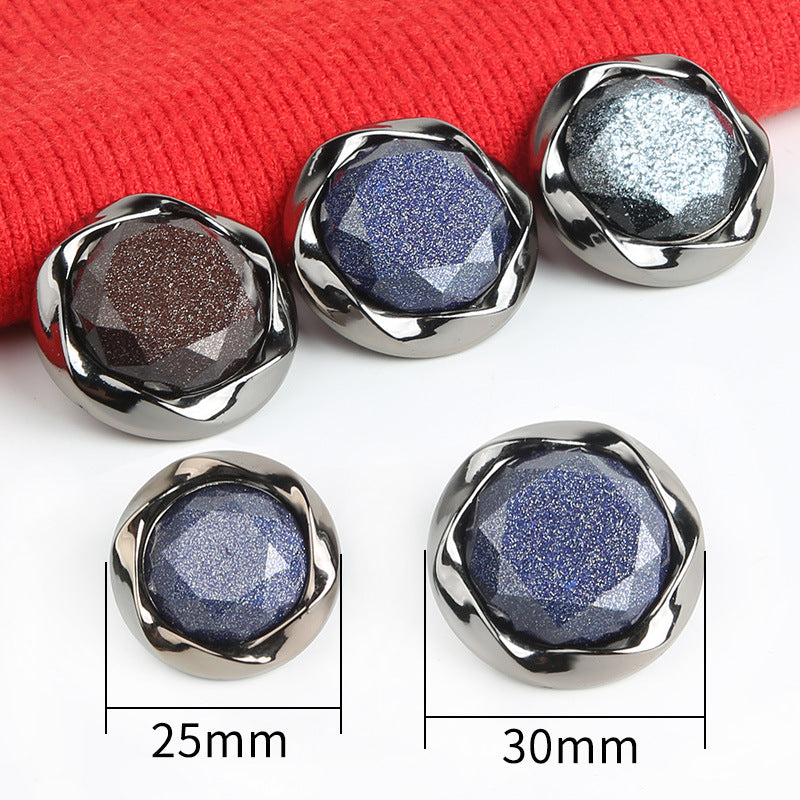 25mm and 30mm round pearlescent plastic button with shank, blue pearl