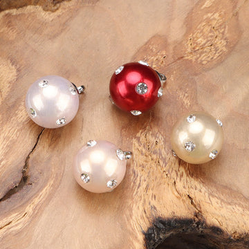 Red & champagne 10mm plastic pearl shirt buttons with rhinestones and metal shank