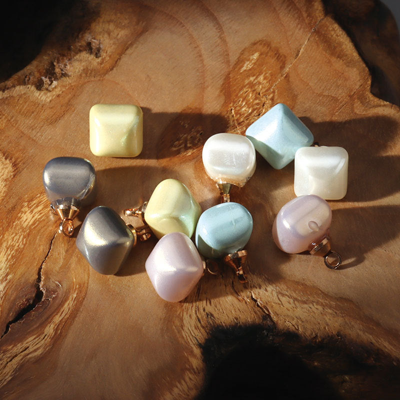 10mm square plastic buttons with metal shanks in soft shades—white, pale pink, light blue, yellow, gray