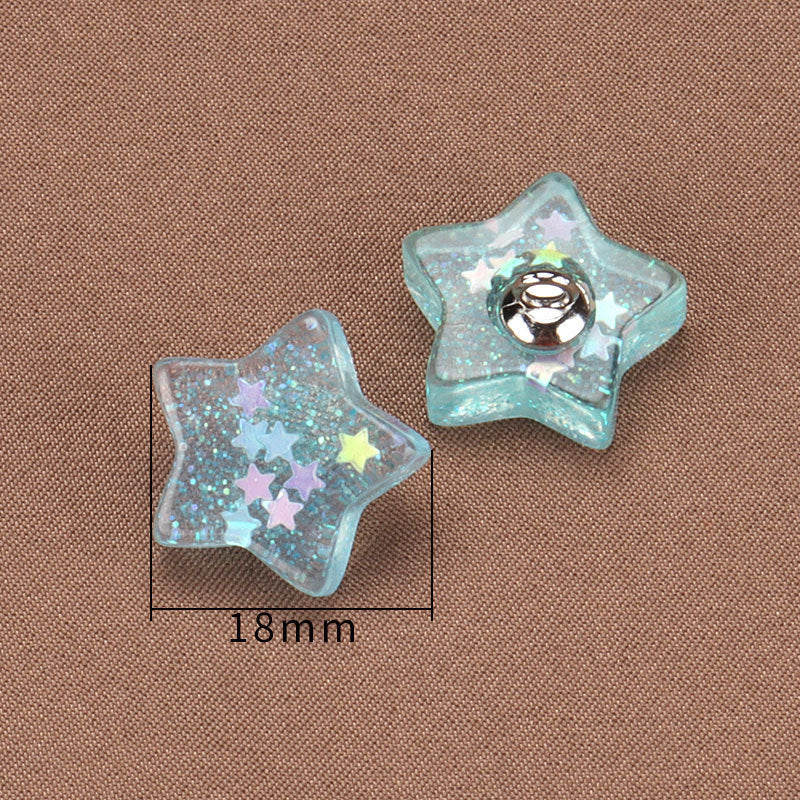 18 mm blaue Stern-Kunststoffknöpfe mit Metallöse, Glitzer und Sternaufdruck