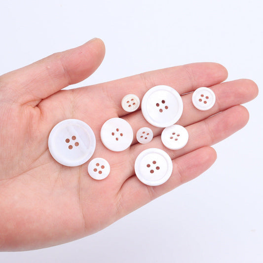 9-25mm Round 4-Hole White Pearl Shell Buttons for Shirts Suits 90 Pack