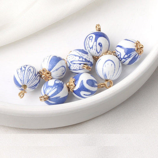 11mm Colorful Blue Ceramic Bead Chinese Frog Buttons for Silk Qipao 12pcs A