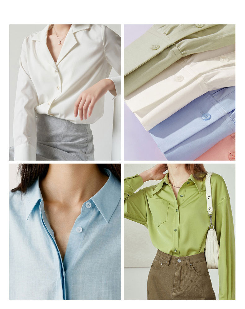 4-hole shirt buttons on light blue and green button-up shirts