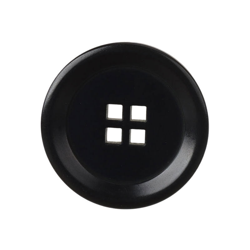 Black corozo button with laser-cut square-hole cross, 15–25mm
