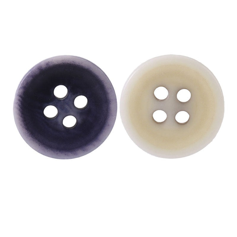 Round 4-hole corozo buttons, beige and purple, distressed finish, sweater knit sewing