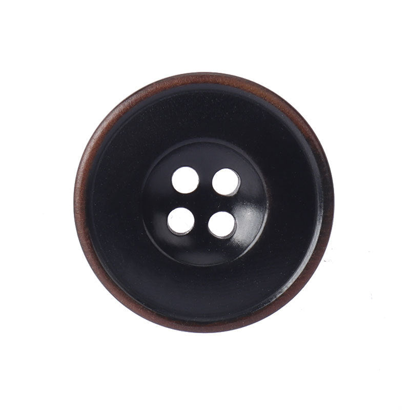 Round 4-hole buttons, black with brown burnished edge detail
